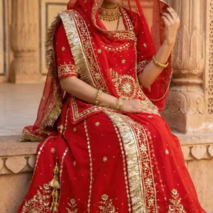 ✨ Rathori Bridal Gota Poshak ✨ - Deep Red