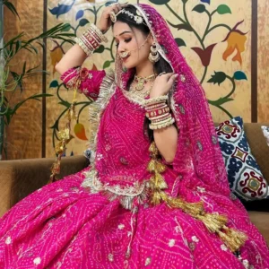Maharani Pink Boutique Bandhej Wedding Poshak Set