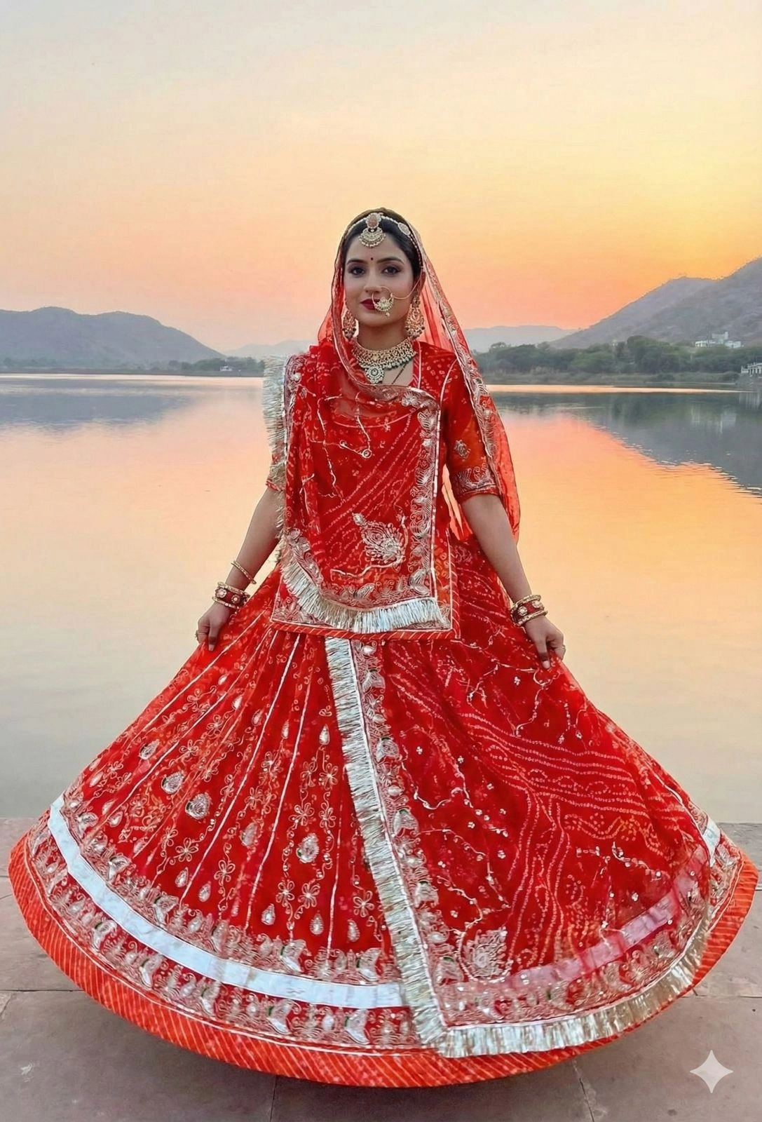 Royal Sindoor Red Designer Gher Lehenga