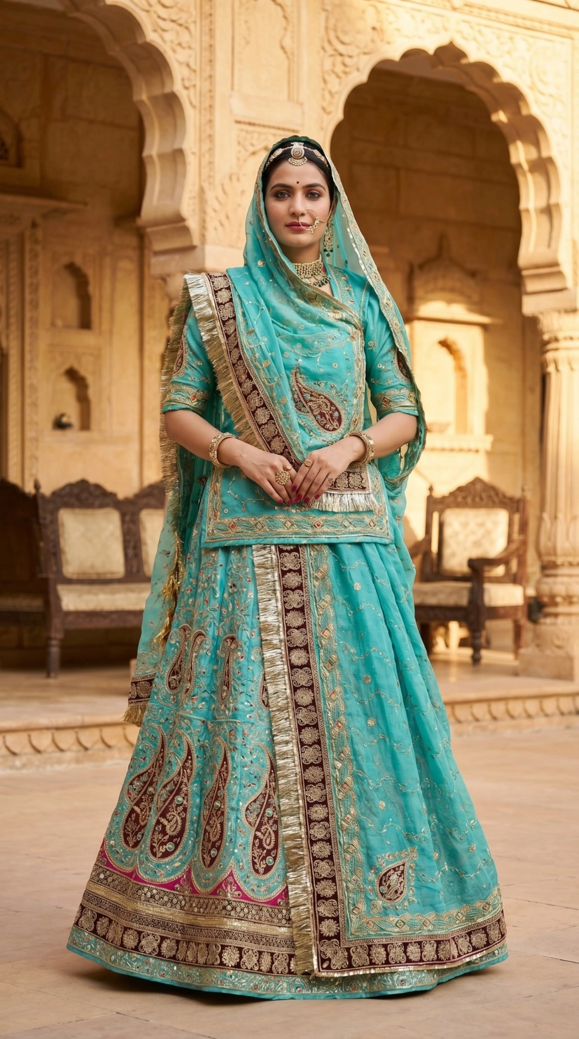 ✨Maharani Premium 3.5 Meter Gher Lehenga Suit with Vintage Zari Work✨ - Image 9