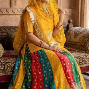 Royal Designer 4 Meter Gher Fendi Silk Boutique Poshak Lehenga