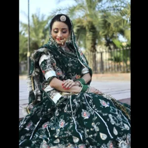 Luxury Bottle Green Rajputi Lehenga