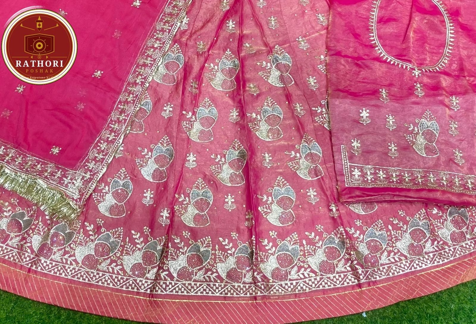 Royal Fendi Silk Zari Work Boutique Poshak