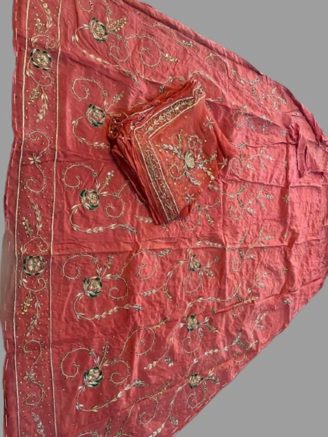 ✨Royal Maharani Heavy Upada Crepe Handwork Poshak with Pure Thakur Ji Odhni. product name Heavy Upada crape with pure thakur ji odhni✨ - Image 3