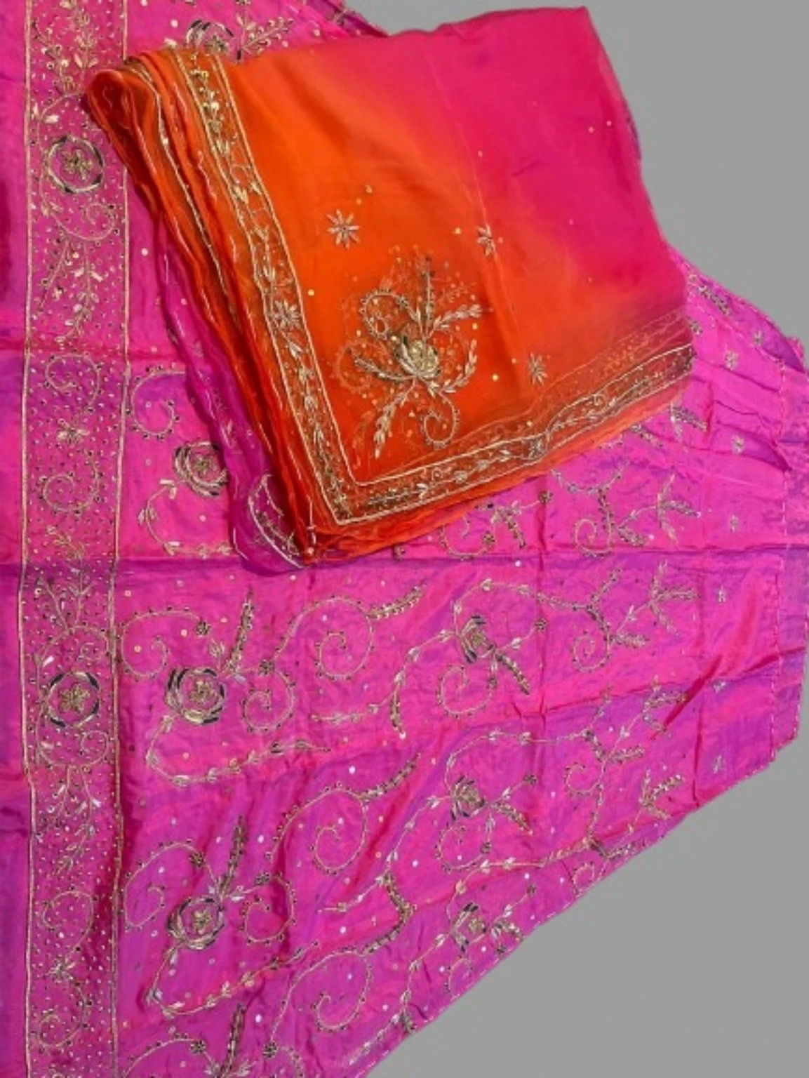 Royal Maharani Heavy Upada Crepe Handwork Poshak with Pure Thakur Ji Odhni