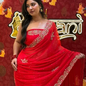 Red Sparkes Saree – Tomato Red