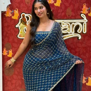 All Checks Saree – Peacock Blue