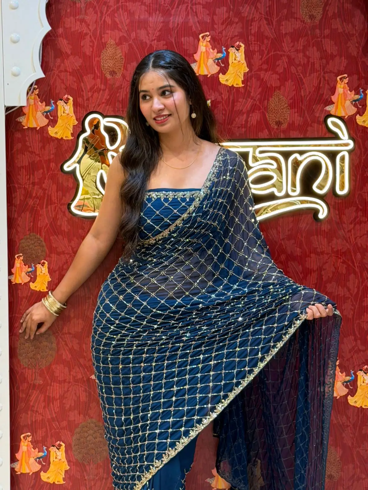 All Checks Saree – Peacock Blue