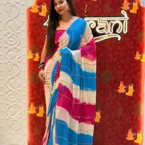 Pink Blue Stripped Saree