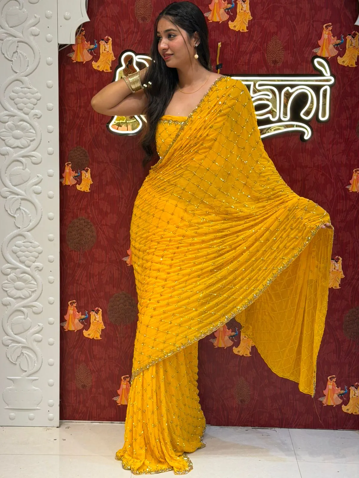 All Checks Saree – Peacock Blue - Image 8