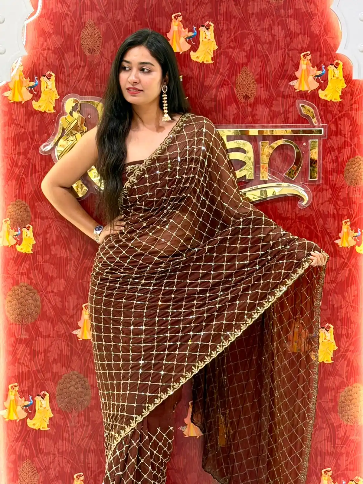 All Checks Saree – Peacock Blue - Image 4