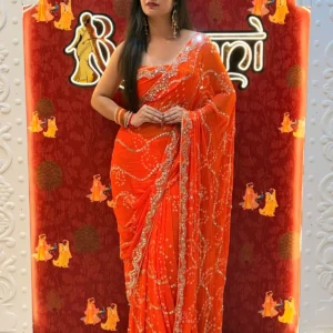 Bandhej Mirror Chiffon Saree