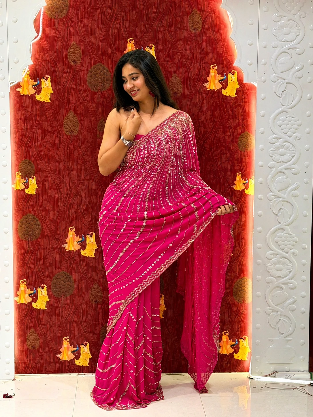 Surajmukhi Elegance Saree – Fanta Orange Pure Chiffon with Sequence - Image 5