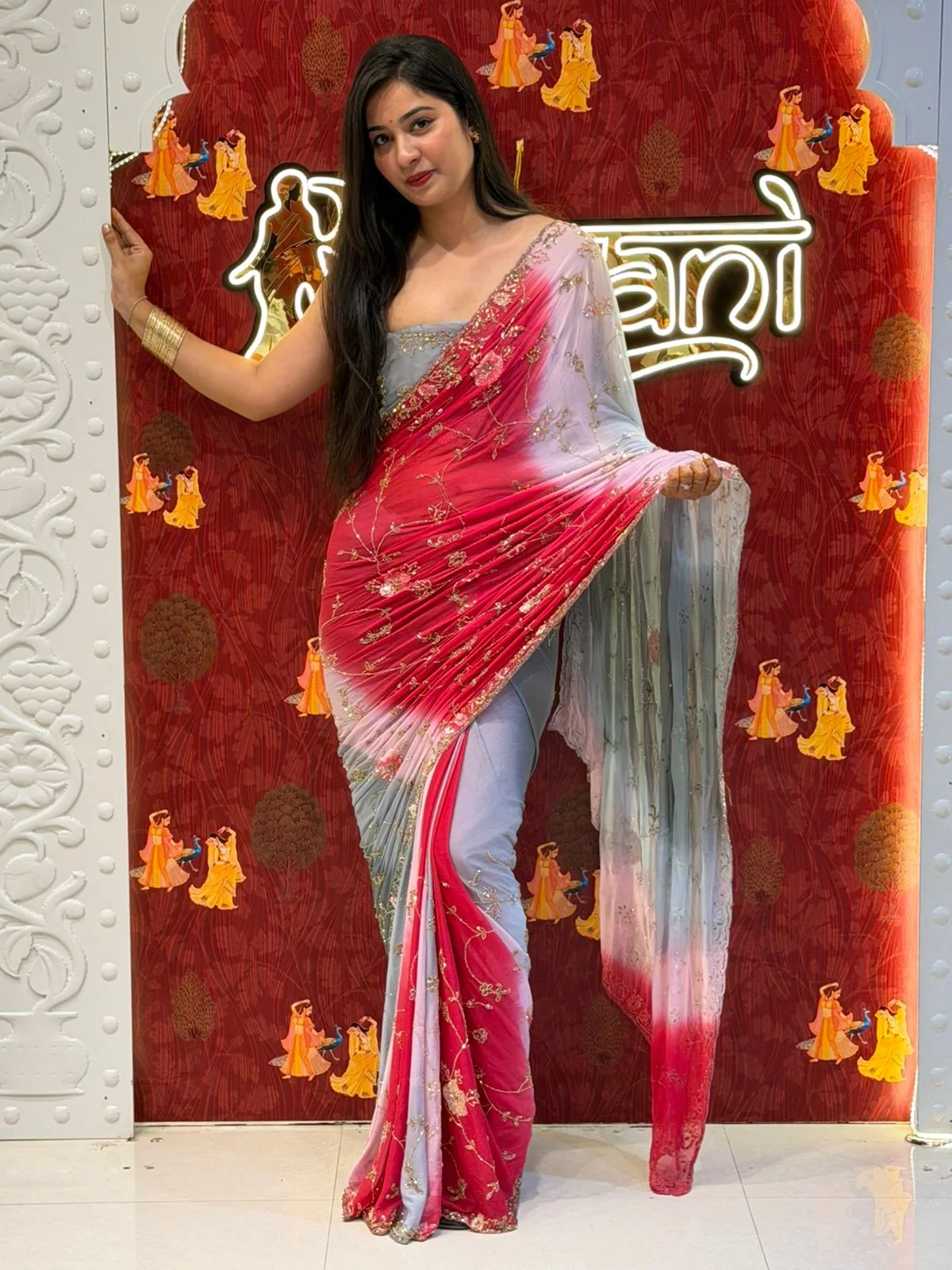 Sequence Flowers Saree - Image 17