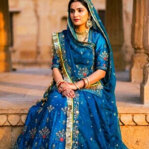 Royal Blue Fancy Satin Rajputi Poshak